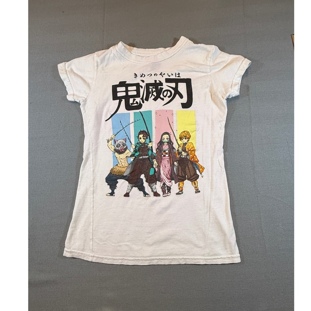Demon Slayer Kimetsu no Yaiba Graphic T-Shirt White Cotton Anime Mens Small S
